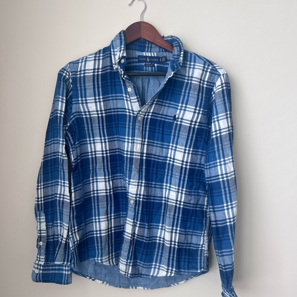 Ralph Lauren Blue and White Plaid Casual Shirt